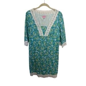 Lilly Pulitzer Sherman Shorley Blue Seashell Swirl Shift Dress Sz 6 Resort Wear